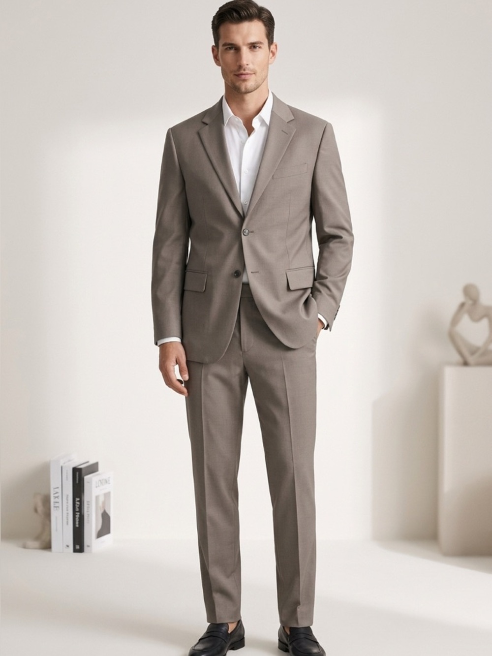 Taupe Men's Two-Button Suit Jacket & Trousers